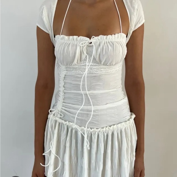 Fenity White Dress with Ruffles & Cap Sleeves - Picture 1 of 3